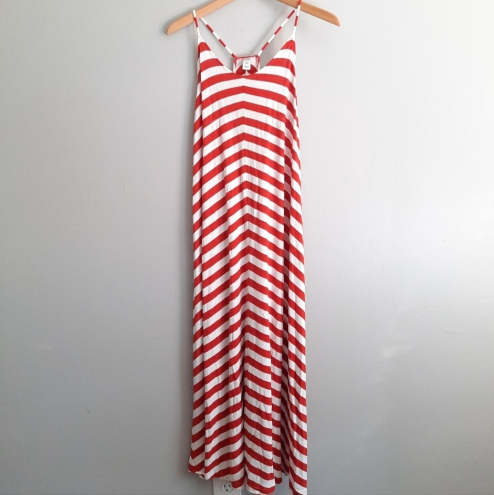 Old Navy White & Red Striped Racerback Dress